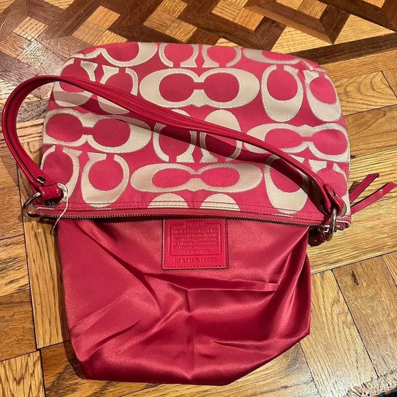 Coach Poppy Metallic Signature Satchel/ 18980 Pink Canvas - Picture 2 of 5